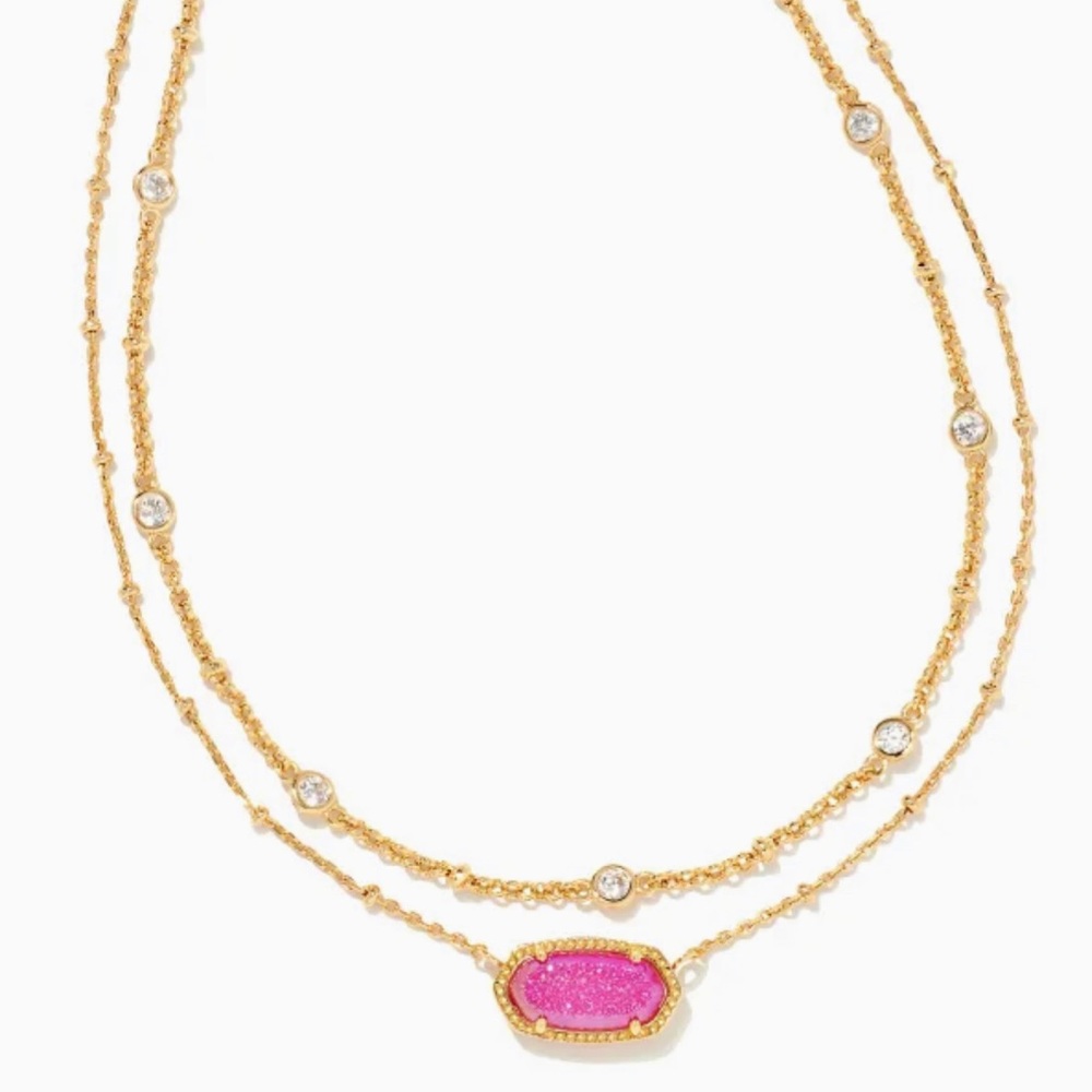 NWT Barbie™ x Kendra Scott Gold Elisa Multi Strand Necklace in Hot Pink Drusy